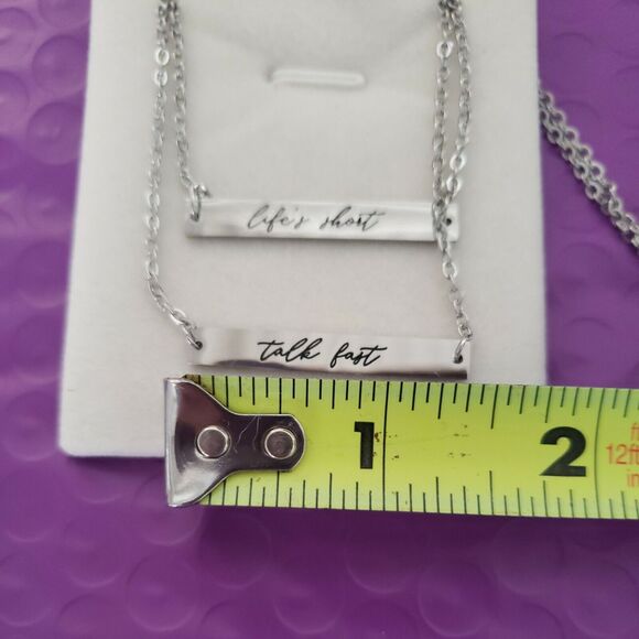 Smartass & Sass Necklace, "LIFE'S SHORT TALK FAST"- 2-layer Silver Tone, NIB - Picture 8 of 11